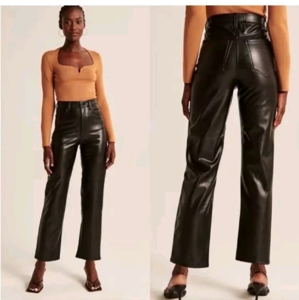 Abercrombie & Fitch The Ankle Straight Ultra High-Rise Vegan Leather Pants 29